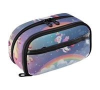 RPLIFE Estuche de gran capacidad, bonito estuche de unicornios arcoíris con bolsillo de PVC transparente, estuche de amplia apertura para estudiantes