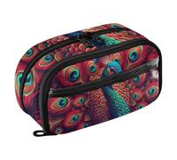 RPLIFE Estuche de gran capacidad, hermoso organizador de papelería de pavo real con bolsillo de PVC transparente, estuche para lápices, suministros escolares para niñas