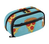 RPLIFE Estuche de gran capacidad, organizador de papelería azul pizza de dibujos animados con bolsillo de PVC transparente, estuche de amplia apertura para estudiantes