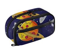 RPLIFE Estuche de gran capacidad para estudiantes, organizador de dibujos animados de pizza, planetas, azul, organizador de papelería con múltiples compartimentos con bolsillo de PVC transparente