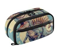 RPLIFE Estuche de gran capacidad para niñas, organizador de papelería de dinosaurio rugido, organizador de papelería con múltiples compartimentos con bolsillo de PVC transparente