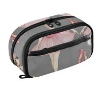 RPLIFE Estuche de gran capacidad para niñas y niños, diseño de coronas florales de bailarina, organizador de papelería con múltiples compartimentos y bolsillo de PVC transparente
