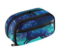 RPLIFE Estuche de unicornio azul rayo, organizador de papelería con bolsillo de PVC transparente, estuche de gran capacidad para niñas