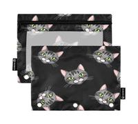 RPLIFE Estuche para carpeta de 3 anillas, paquete de 2 bolsas con cremallera con ventana transparente, suministros de regreso a clases, 9.8 x 7 pulgadas, ojos verdes de gato