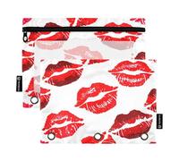 RPLIFE Estuche para carpeta de 3 anillas, paquete de 2 estuches con cremallera con ventana, suministros de regreso a clases, 9.8 x 7 pulgadas, marcas de beso rojas blancas