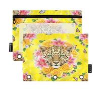 RPLIFE Estuche para carpeta de 3 anillas, paquete de 2 estuches de tela con cremallera, artículos esenciales para el regreso a clases, 9.8 x 7 pulgadas (tamaño único x 2), leopardo juguetón ojos