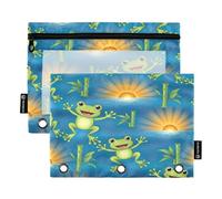 RPLIFE Estuche para carpeta de 3 anillas, paquete de 2 estuches para lápices con ventana transparente, suministros de regreso a clases, 9.8 x 7 pulgadas, extremidades de ojos de rana verde