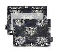 RPLIFE Estuche para carpeta de 3 anillas, paquete de 2 lápices de tela, artículos esenciales para el regreso a clases, 9.8 x 7 pulgadas (tamaño único x 2), ojos azules de leopardo negro y blanco