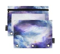 RPLIFE Estuche para carpeta de 3 anillos, paquete de 2, bolsas grandes suaves con cremallera, artículos esenciales para el regreso a clases, 9.8 x 7 pulgadas, morado Galaxy Dream