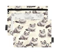 RPLIFE Estuche para carpeta de 3 anillos, paquete de 2, bolsillo de polietileno suave, suministros de regreso a clases, 9.8 x 7 pulgadas, ojos azules de gatos