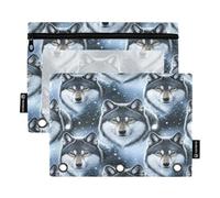 RPLIFE Estuche para carpeta de 3 anillos, paquete de 2, estuche grande suave con cremallera, suministros de regreso a clases, 9.8 x 7 pulgadas, lobos grises fríos