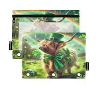 RPLIFE Estuche para carpeta de 3 anillos, paquete de 2, estuche grande suave con ojales, suministros de regreso a clases, 9.8 x 7 pulgadas, día de San Patricio, verde vaca de las tierras altas