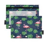 RPLIFE Estuche para carpeta de 3 anillos, paquete de 2, estuche suave plano, esencial para el regreso a clases, 9.8 x 7 pulgadas, hojas verdes, flamencos rosados