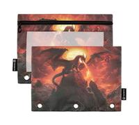 RPLIFE Estuche para lápices con ventana transparente, paquete de 2 estuches transparentes para niñas, suministros escolares, 9.8 x 7 pulgadas, dragón que respira fuego