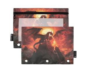 RPLIFE Estuche para lápices con ventana transparente, paquete de 2 estuches transparentes para niñas, suministros escolares, 9.8 x 7 pulgadas, dragón que respira fuego