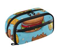 RPLIFE - Estuche para lápices de dibujos animados para hamburguesas, pizza, color azul con bolsillo de PVC transparente, organizador de papelería de gran capacidad, para suministros escolares