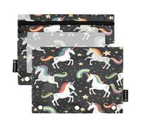 RPLIFE Estuche para lápices de tres agujeros con ventana transparente, paquete de 2 bolsas con cremallera para lápices para niñas y niños, suministros escolares, 9.8 x 7 pulgadas, lindos unicornios