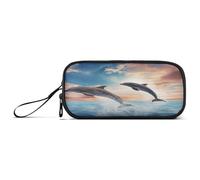 RPLIFE Estuche para lápices Dolphins Jumping Cloudy Sky, estuche con compartimentos, estuche para lápices, jardín de infantes
