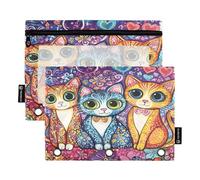 RPLIFE Estuche para lápices para carpeta de 3 anillas, paquete de 2 bolsas de tela, artículos esenciales para el regreso a clases, 9.8 x 7 pulgadas (tamaño único x 2), ojos grandes de gatos