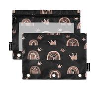RPLIFE Estuche para lápices para carpeta de 3 anillas, paquete de 2 bolsas de tela, artículos esenciales para el regreso a clases, 9.8 x 7 pulgadas (tamaño único x 2), coronas arcoíris marrón