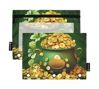 RPLIFE Estuche para lápices para carpeta de 3 anillas, paquete de 2 bolsas transparentes con cremallera, suministros de regreso a clases, 9.8 x 7 pulgadas, feliz día de San Patricio