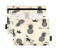 RPLIFE Estuche para lápices para carpeta de 3 anillas, paquete de 2 bolsas transparentes con cremallera, suministros de regreso a clases, 9.8 x 7 pulgadas, piñas, coronas color beige