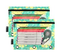 RPLIFE Estuche para lápices para carpeta de 3 anillas, paquete de 2, estuche plano suave grande con cremallera, suministros de regreso a clases, 9.8 x 7 pulgadas, margaritas Kawaii Chibi