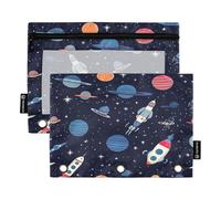 RPLIFE Estuche para lápices para carpeta de 3 anillas, paquete de 2, estuche suave con cremallera, artículos esenciales para el regreso a clases, 9.8 x 7 pulgadas, diseño de planetas espaciales de