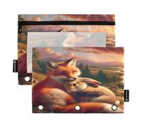 RPLIFE Estuche para lápices para carpeta de 3 anillas, paquete de 2 estuches con cremallera para lápices, ventana transparente, suministros de regreso a clases, 9.8 x 7 pulgadas, escena Loving Foxes