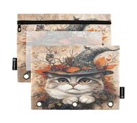 RPLIFE Estuche para lápices para carpeta de 3 anillas, paquete de 2 fundas transparentes con ventana transparente, suministros de regreso a clases, 9.8 x 7 pulgadas, sombrero de bruja de gato místico
