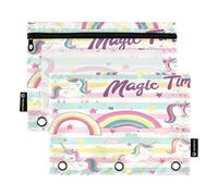 RPLIFE Estuche para lápices para carpeta de 3 anillos, paquete de 2, bolsa de PVC suave con cremallera, suministros de regreso a clases, 9.8 x 7 pulgadas, bonitos unicornios y arcoíris