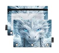 RPLIFE Estuche para lápices para carpeta de 3 anillos, paquete de 2, bolsa suave con cremallera grande, suministros de regreso a clases, 9.8 x 7 pulgadas, dragón blanco, ojos azules
