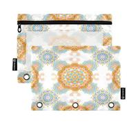 RPLIFE Estuche para lápices para carpeta de 3 anillos, paquete de 2 bolsas grandes de PVC, artículos esenciales para el regreso a clases, 9.8 x 7 pulgadas (tamaño único x 2), mandalas florales