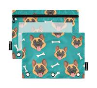 RPLIFE Estuche para lápices para carpeta de 3 anillos, paquete de 2 bolsas grandes de PVC, artículos esenciales para el regreso a clases, 9.8 x 7 pulgadas (tamaño único x 2), perro pastor alemán de