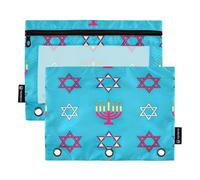 RPLIFE Estuche para lápices para carpeta de 3 anillos, paquete de 2, bolsas grandes suaves con cremallera, suministros de regreso a clases, 9.8 x 7 pulgadas, velas coloridas y estrellas azules