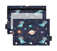 RPLIFE Estuche para lápices para carpeta de 3 anillos, paquete de 2, estuche grande suave con cremallera, artículos esenciales para el regreso a clases, 9.8 x 7 pulgadas, Planet Dino azul marino