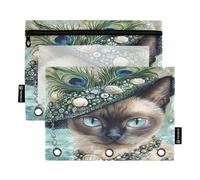 RPLIFE Estuche para lápices para carpeta de 3 anillos, paquete de 2, estuche plano suave con cremallera, suministros de regreso a clases, 9.8 x 7 pulgadas, pavo real real real perla siamés vintage