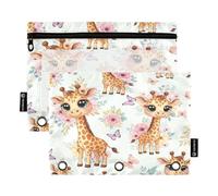 RPLIFE Estuche para lápices para carpeta de 3 anillos, paquete de 2, estuche plano suave y transparente, suministros de regreso a clases, 9.8 x 7 pulgadas, bonitos ojos de jirafas de dibujos animados