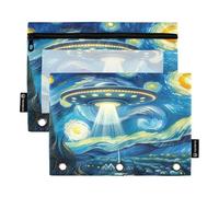 RPLIFE Estuche para lápices para carpeta de 3 anillos, paquete de 2, estuche suave plano, suministros de regreso a clases, 9.8 x 7 pulgadas, noche estrellada de ovnis
