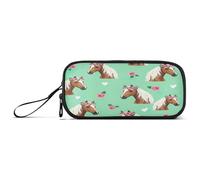 RPLIFE Estuche para lápices y bolígrafos verdes con coronas de flores y caballos, estuche de lona para niños