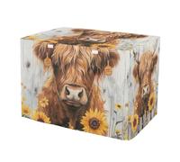 RPLIFE Fundas para jaulas de perro, tamaño universal, diseño rústico de vaca de las tierras altas, girasol, con lados enrollables, tamaño mediano