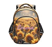 RPLIFE Golden Sunflowers - Mochila escolar amarilla para niños y niñas, mochila elemental con nombre personalizado, de 6 a 12 años, Girasoles dorados y amarillos, 15 Inch, Mochilas Tradicionales