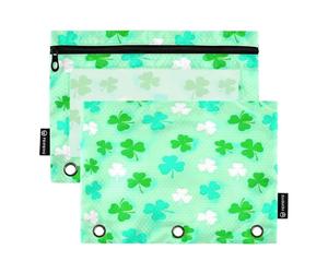 RPLIFE Green Clover - Paquete de 2 carpetas de 3 anillos para la escuela de niños, estuche para lápices para niños y niñas, 9.8 x 7 pulgadas (tamaño único x 2)