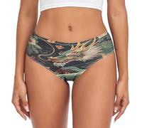 RPLIFE Green Dragon - Calzoncillos femeninos con flores vintage, ropa interior transpirable, cómoda ropa interior elástica para mujer, Flores vintage de dragón verde, XL