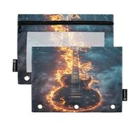 RPLIFE Guitar Fire Water - Paquete de 2 estuches para lápices de 3 anillos para la escuela de niños, bolsa grande para lápices para niños y niñas, 9.8 x 7 pulgadas (tamaño único x 2)