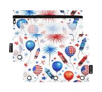 RPLIFE Independence Day - Estuche blanco de tres agujeros con ventana transparente, paquete de 2 estuches para lápices para niñas y niños, suministros escolares, 9.8 x 7 pulgadas (tamaño único x 2)