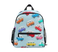 RPLIFE Linda mochila azul de caricaturas para niños y niñas pequeñas con etiqueta de nombre, pequeña, de 3 a 8 años, Cute Cartoon Cars Blue, M, Lindas mochilas