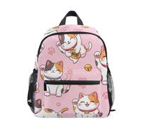 RPLIFE Linda mochila de gato de la suerte rosa para niños pequeños con etiqueta de nombre, mochila escolar para niños, Lindo gato de la suerte, rosa, 3-5 Years, Lindas mochilas
