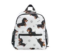 RPLIFE Linda mochila de perro salchicha negro y marrón para niñas y niños, mochila con etiqueta de nombre, bolsa de viaje para libros, 3-8 años, Lindos perros salchicha negros y marrones, M, Lindas