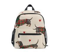 RPLIFE Linda mochila de perro salchicha para niña pequeña con etiqueta de nombre, mochila escolar para niños pequeños, mochila de viaje, mochila, Lindo Dachshund Plaid, 3-5 Years, Lindas mochilas